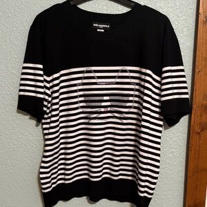 Karl Lagerfeld Black and White Cat Motif Sweater